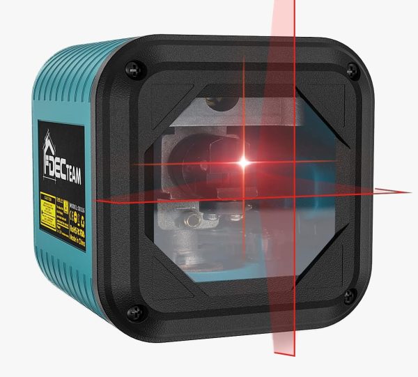 Nivel láser, láser DECTEAM Cross Line con autonivelación y nivelación manual, giratorio 360 grados, impermeable IP54, batería incluida (rojo)